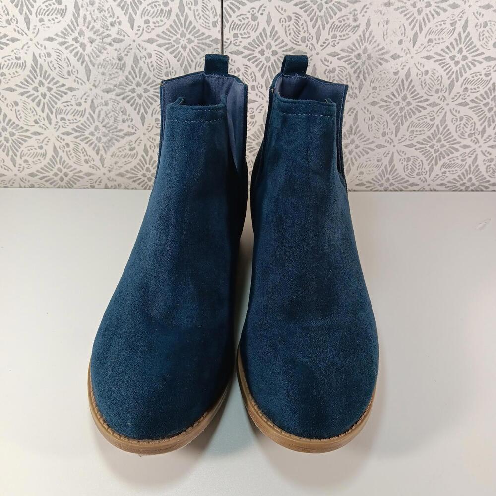 Crown Vintage By DSW Chelsea Ankle Boots Navy Blue Faux Suede Pull Tab Women S9